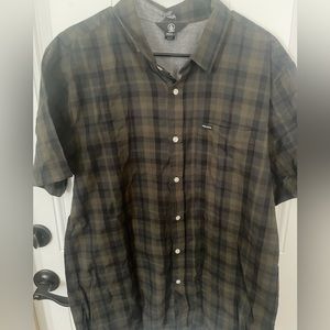 Volcom 2X Olive Plaid Mens Button Shirt